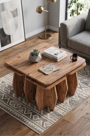 Orta Sehpa Ve Zigon Sehpa 5 li Set Modern Çok Amaçlı Salon Oturma Odası Yan Sehpa 9248 Atlantik Çam