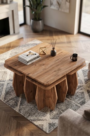 Orta Sehpa Ve Zigon Sehpa 5'li Set Modern Çok Amaçlı Salon Oturma Odası Yan Sehpa 9248 Atlantik Çam