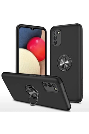 Samsung Galaxy A02S Uyumlu Kılıf Elit Yüzüklü Kapak - Siyah