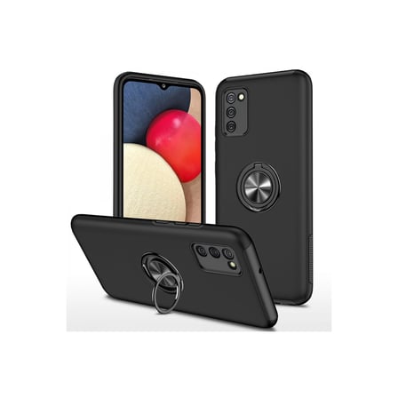 Samsung Galaxy A02S Uyumlu Kılıf Elit Yüzüklü Kapak - Siyah