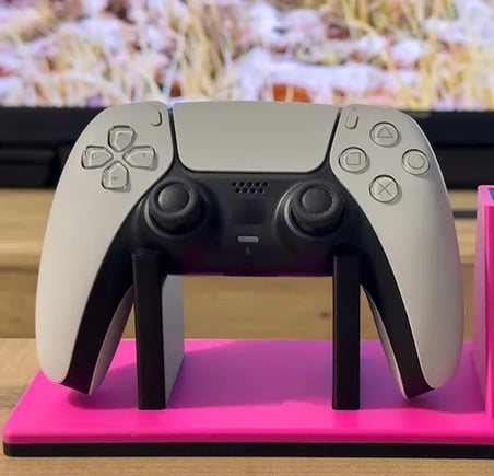 3D Baskı Oyun Kolu ve TV Kumanda Standı Çift Bölmeli Masaüstü Kumanda Tutucu Organizer - Pembe