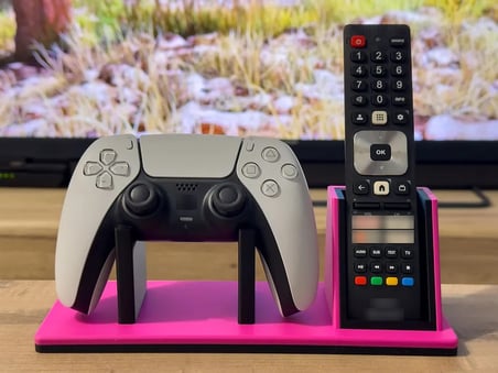 3D Baskı Oyun Kolu ve TV Kumanda Standı Çift Bölmeli Masaüstü Kumanda Tutucu Organizer - Pembe