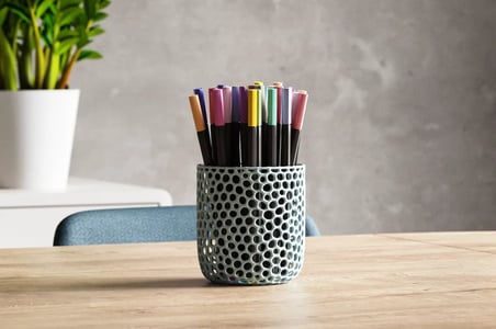 3D Baskı Delikli Organik Desenli Kalemlik ve Çok Amaçlı Organizer Fırçalık Masaüstü Saklama Kabı - Mavi Gri