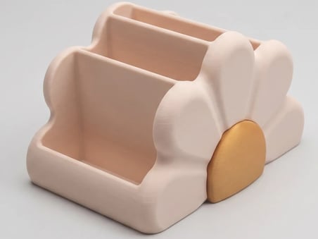 3D Baskı Çiçek Formlu Masaüstü Organizer Makyaj Fırçalığı ve Kalemlik Papatya Desenli Bölmeli - Pembe