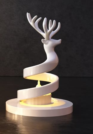 3D Baskı Spiral Ren Geyiği Mumluk Yılbaşı Dekoratif Ren Geyiği Tealight Mum Tutucu - Beyaz