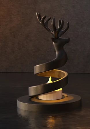 3D Baskı Spiral Ren Geyiği Mumluk Yılbaşı Dekoratif Ren Geyiği Tealight Mum Tutucu - Siyah