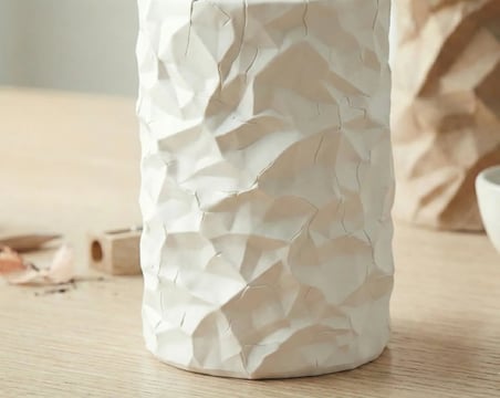 3D Baskı Buruşuk Kağıt Görünümlü Kalemlik Modern Masaüstü Organizer Dokulu Kalem Tutucu 10 cm - Beyaz