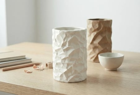 3D Baskı Buruşuk Kağıt Görünümlü Kalemlik Modern Masaüstü Organizer Dokulu Kalem Tutucu 10 cm - Beyaz