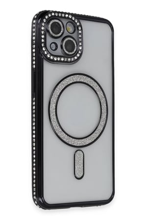 Apple iPhone 13 Uyumlu Kılıf Joke Simli Magneticsafe Kılıf - Siyah