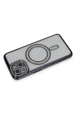Apple iPhone 13 Uyumlu Kılıf Joke Simli Magneticsafe Kılıf - Siyah