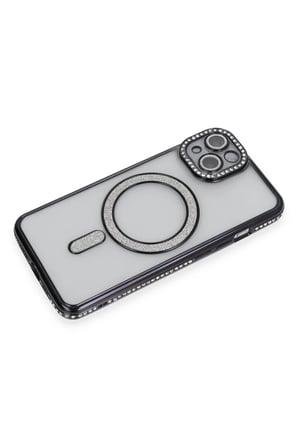 Apple iPhone 13 Uyumlu Kılıf Joke Simli Magneticsafe Kılıf - Siyah