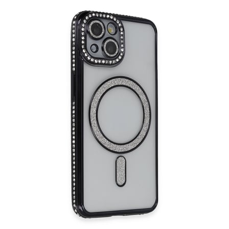 Apple iPhone 13 Uyumlu Kılıf Joke Simli Magneticsafe Kılıf - Siyah