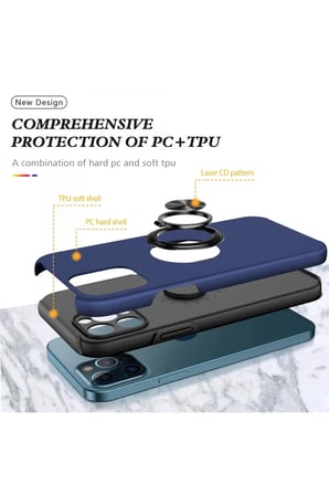 Apple iPhone 12 Pro Uyumlu Kılıf Elit Yüzüklü Kapak - Lacivert