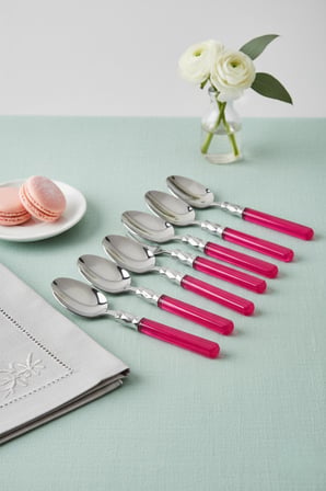 6?lı Paslanmaz Çelik Pembe Tatlı Kaşığı Seti