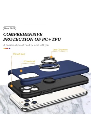Apple iPhone 11 Pro Max Uyumlu Kılıf Elit Yüzüklü Kapak - Lacivert