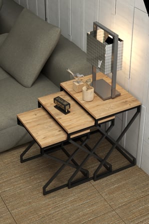 V Lüx Zigon Sehpa Kahverengi 3'lü