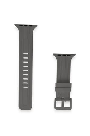 Apple Watch 38mm Uyumlu KR408 Çizgili Silikon Kordon - Koyu Gri