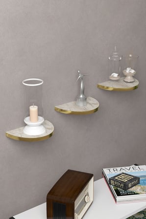 3 lü Oval Duvar Rafı Efes Beyaz