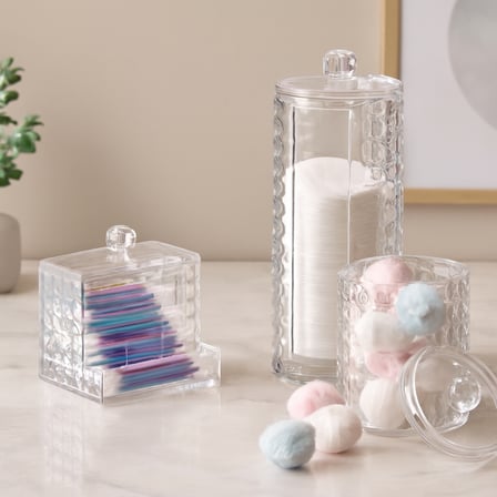 3'lü Mika Kristal Plastik Organizer Seti - Kulak Pamukluk, Makyaj Pamuğu, Mendillik