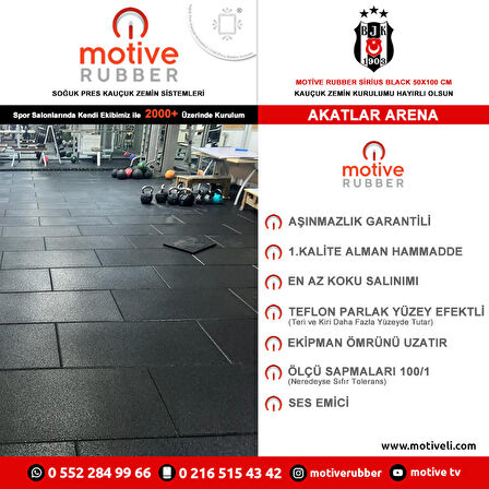 Motive Rubber Soğuk Pres Sirius Black 50x100 cm 2 cm Profesyonel Aşınmazlık Garantili Soğuk Pres Kauçuk Zemin 1 Adet