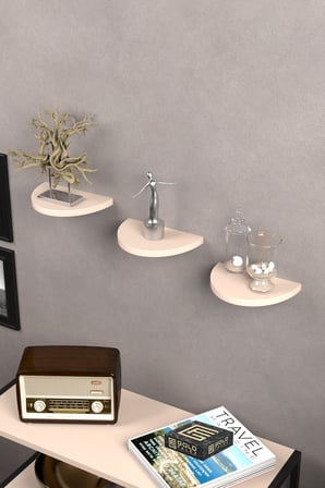 3 lü Oval Duvar Rafı Bej