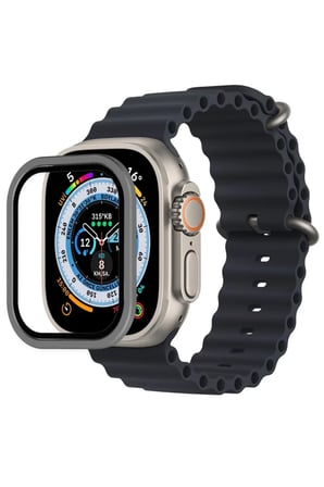 Apple Watch Ultra 49mm Uyumlu Alüminyum Kasa Cam Ekran Koruyucu - Gri