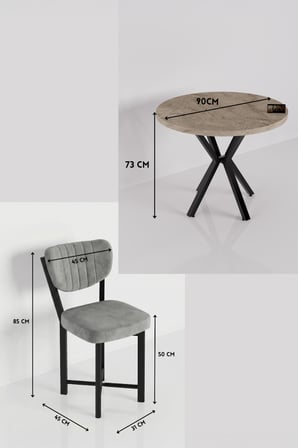 Elma Masa Seti Ekru Gri 90 cm
