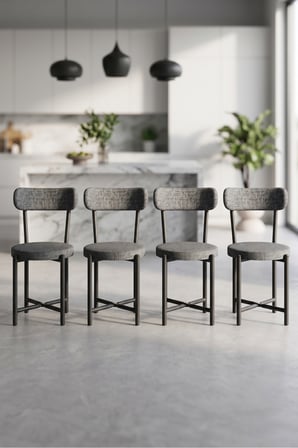 Sandalye 4 Adet Keten Kumaş Metal Ayak Modern Mutfak Sandalyesi Cafe Balkon Ofis Teddy 9809 Antrasit