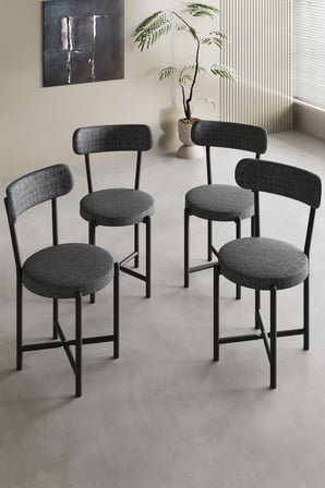 Sandalye 4 Adet Keten Kumaş Metal Ayak Modern Mutfak Sandalyesi Cafe Balkon Ofis Teddy 9809 Antrasit