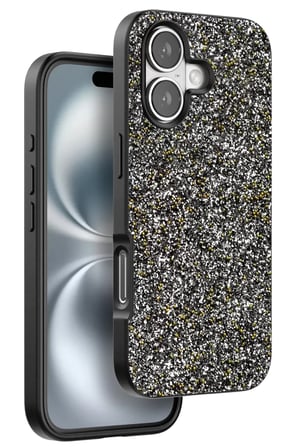 Onegif Apple iPhone 16 Plus Uyumlu Bright Simli Kapak - Gümüş