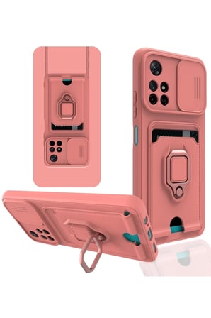 Xiaomi Redmi Note 11T Uyumlu Kılıf Zuma Kartvizitli Yüzüklü Silikon - Pembe