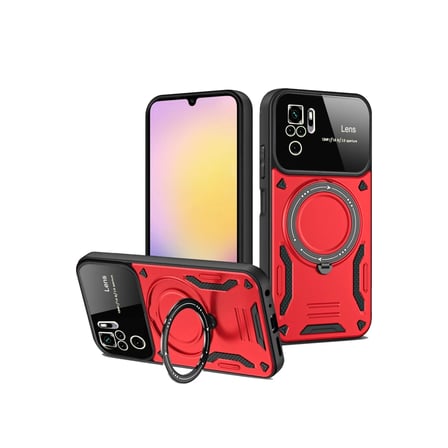 Xiaomi Redmi Note 10S Uyumlu Kılıf Joy Lens Standlı Kapak - Kırmızı