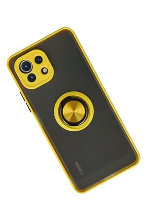 Xiaomi Mİ 11 Lite Uyumlu Kılıf Montreal Yüzüklü Silikon Kapak - Sarı