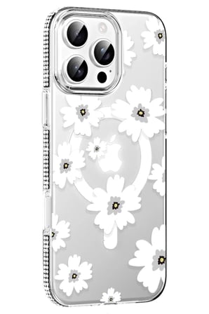 Joko Apple iPhone 16 Pro Max Uyumlu Floral Magsafe Kapak - Beyaz