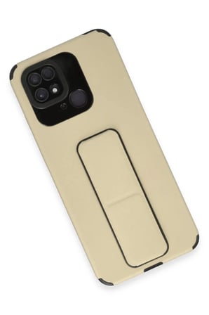 Xiaomi Redmi 10C Uyumlu Kılıf Mega Standlı Silikon - Gold