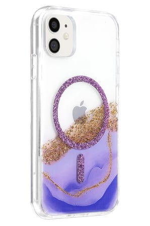 Onegif Apple iPhone 11 Uyumlu Lotus Simli Magsafe Kapak - Mor
