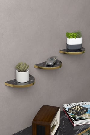 3 lü Oval Duvar Rafı Bendir Siyah