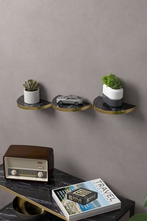 3 lü Oval Duvar Rafı Bendir Siyah