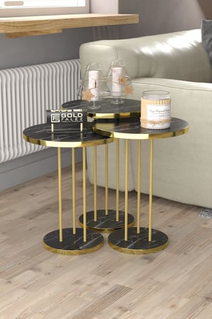 Gold Terra Sehpa Seti Bendir Siyah 4'lü