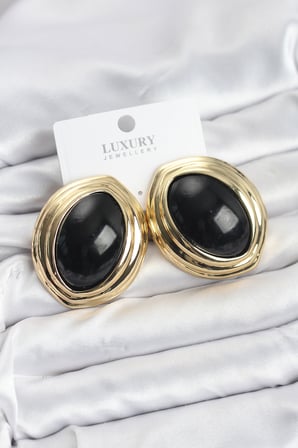 Pirinç Siyah Badem Model Vintage Gold Kadın Küpe