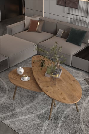 Elips Orta Sehpa Seti Suntalam Kahverengi 116x46