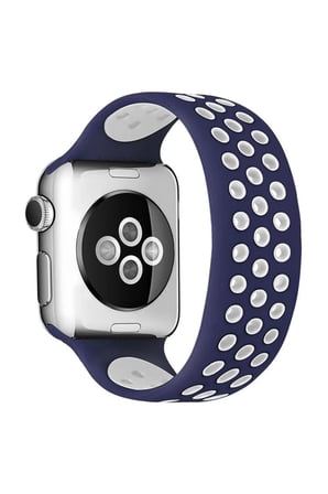 Apple Watch 42mm Uyumlu Ayarlı Delikli Silikon Kordon - Lacivert-Beyaz