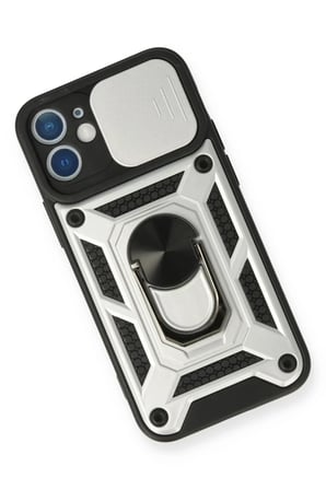 Apple iPhone 12 Mini Kılıf Pars Lens Yüzüklü Silikon - Gümüş
