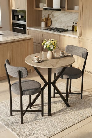 Mutfak Masası Yuvarlak 70 Çap Metal Ayak Yemek Masası Modern Balkon Bahçe Cafe Masa 9821 Traverten