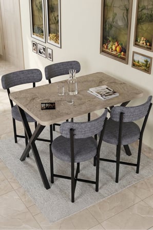Sandalye 2 Adet Keten Kumaş Metal Ayak Modern Mutfak Sandalyesi Cafe Balkon Ofis Teddy 9812 Gri