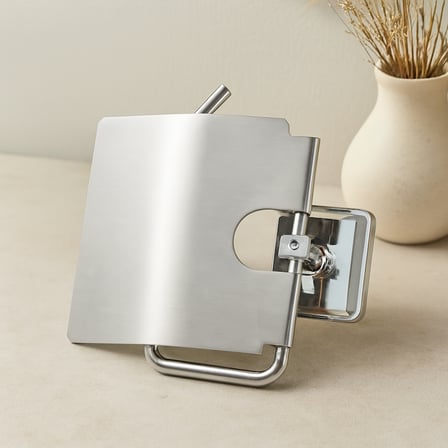 Geniş Kapaklı Metal WC Kağıtlığı (Yapışkanlı Montaj)