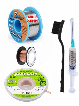 MECHANİC Soldering 63SN/37PB Lehim Teli 005MM 40Gr Ve Flux Lehim Toplama Ve CP 1515 Emme Teli 5in1 Set