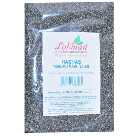 Haşhaş Tohumu Tane Doğal Mavi 60 Gr Paket