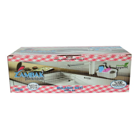Plastik Bulaşık Seti Sabunluk Karışık Renk Kutulu ZP-218