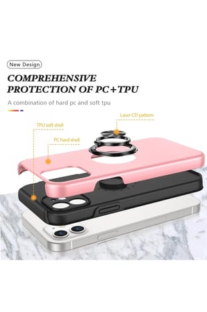 Apple iPhone 12 Uyumlu Kılıf Elit Yüzüklü Kapak - Pembe